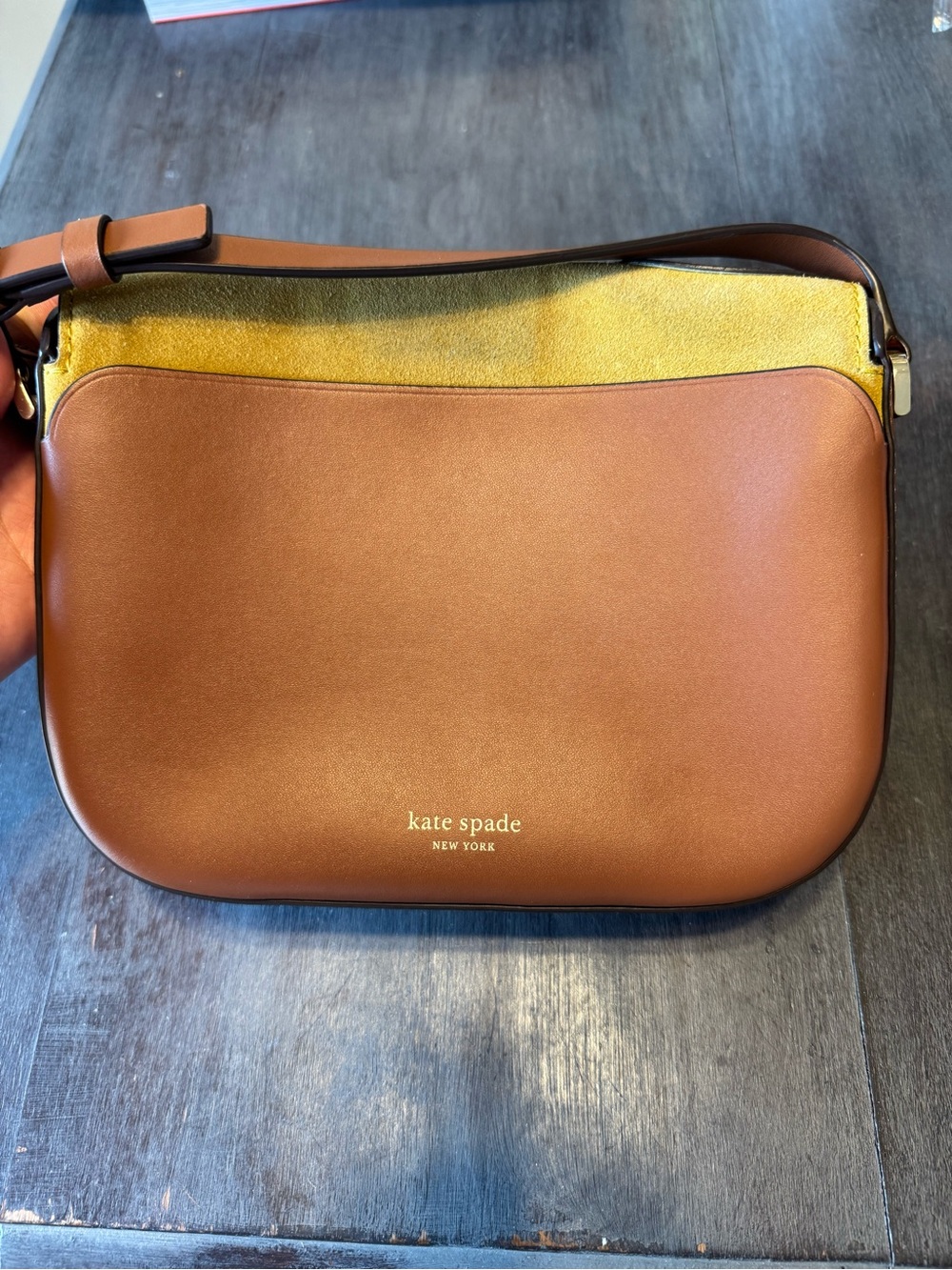 kate spade Colorblock Leather & Suede Crossbody in Mustard, Cream & Tan - Picture 3 of 5